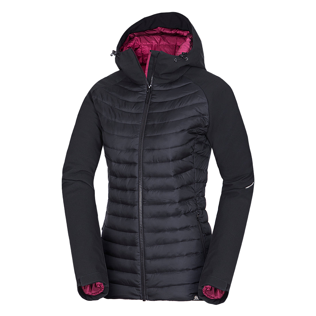 BU-6030OR women's outdoor hybrid like down jacket with softshell hood and sleeves ALISHA