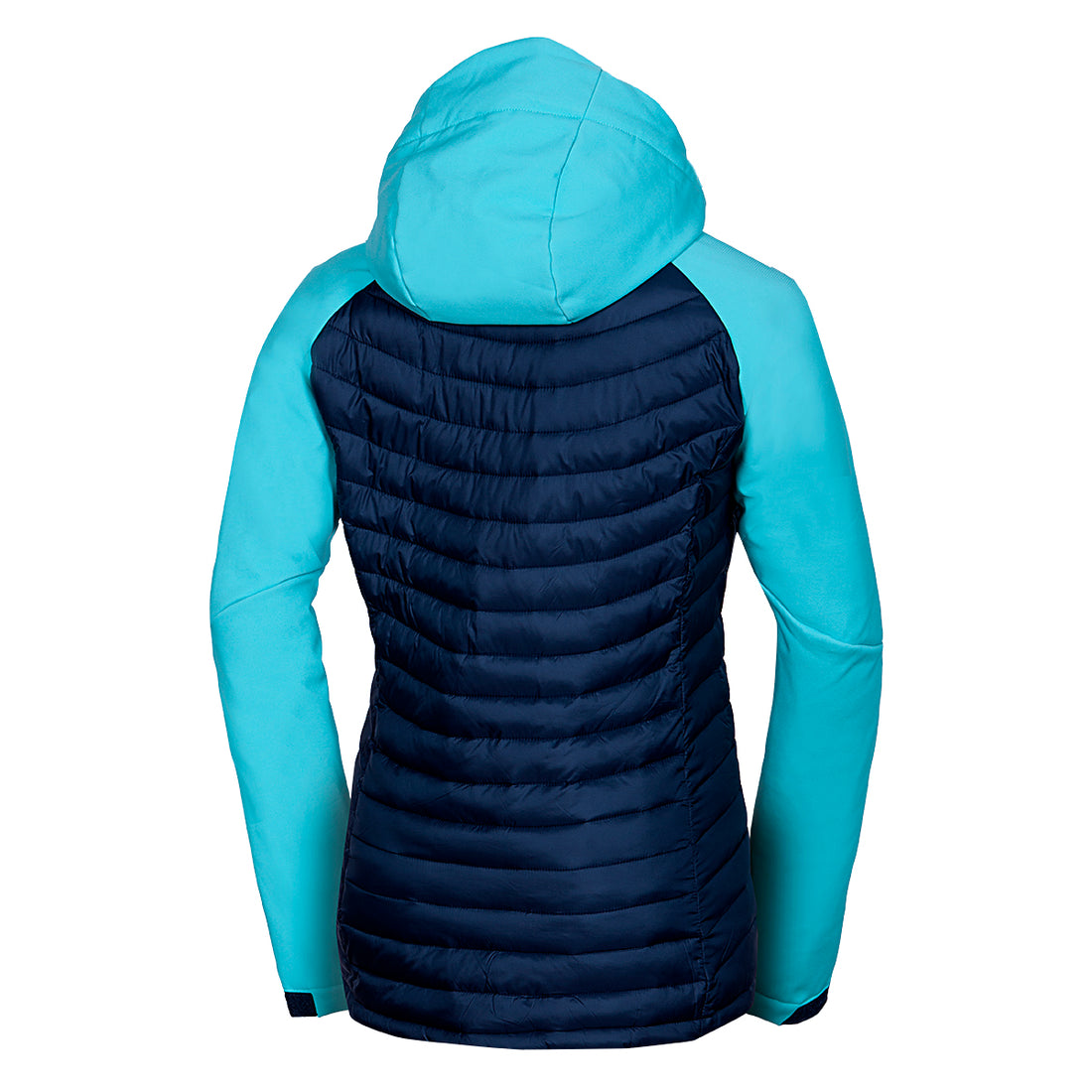 BU-6030OR women's outdoor hybrid like down jacket with softshell hood and sleeves ALISHA