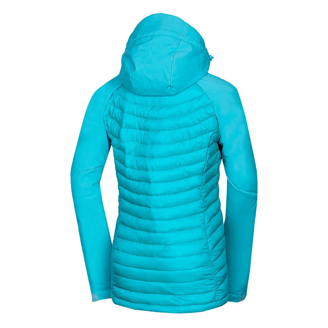 BU-6030OR women's outdoor hybrid like down jacket with softshell hood and sleeves ALISHA