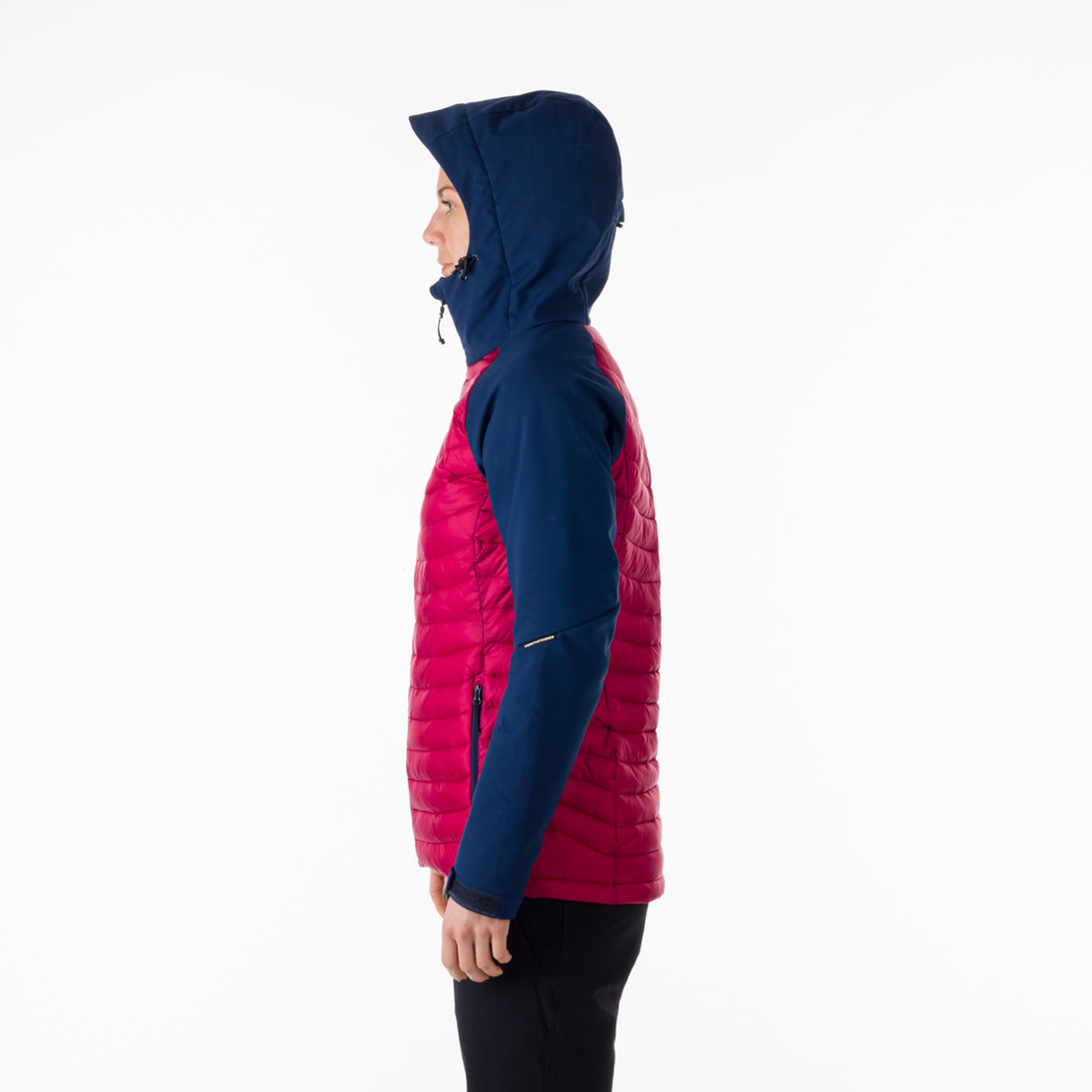 BU-6030OR women's outdoor hybrid like down jacket with softshell hood and sleeves ALISHA