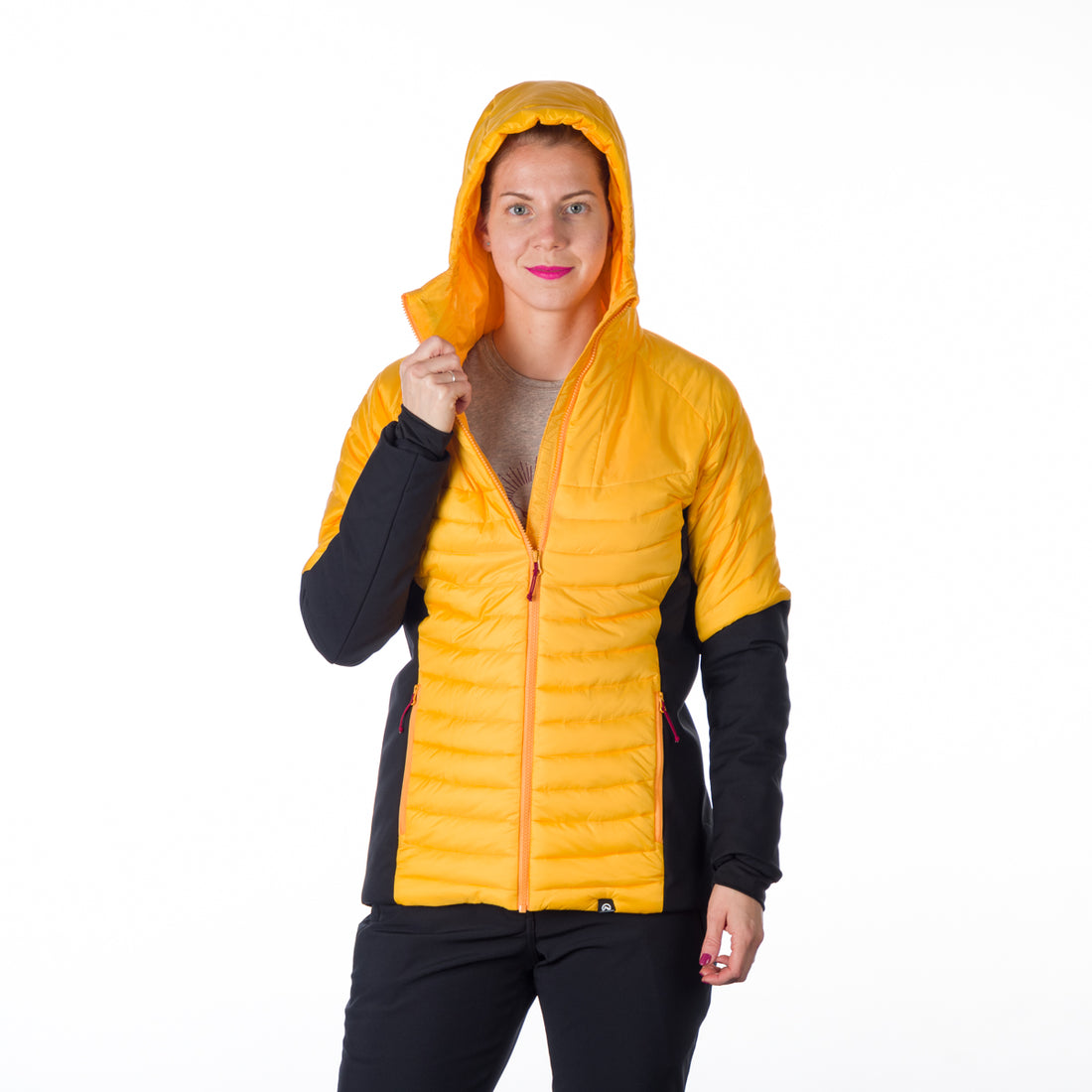 BU-6131OR women's outdoor hybrid like down jacket with softshell PHYLLIS