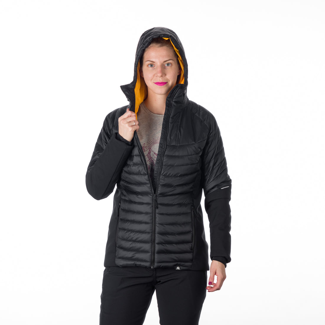 BU-6131OR women's outdoor hybrid like down jacket with softshell PHYLLIS