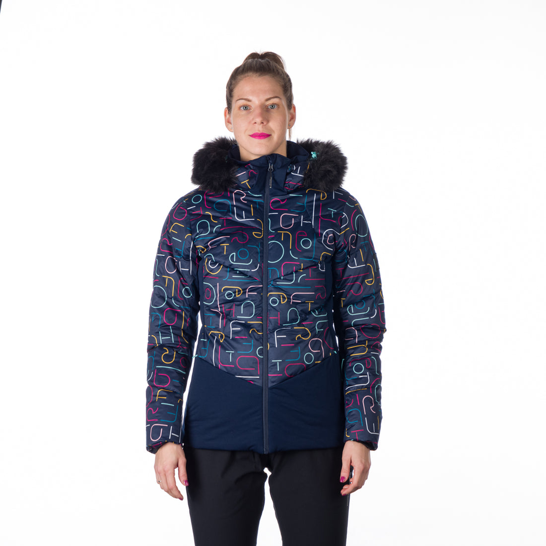 BU-6145SNW women's ski allover print insulated jacket VIVIAN