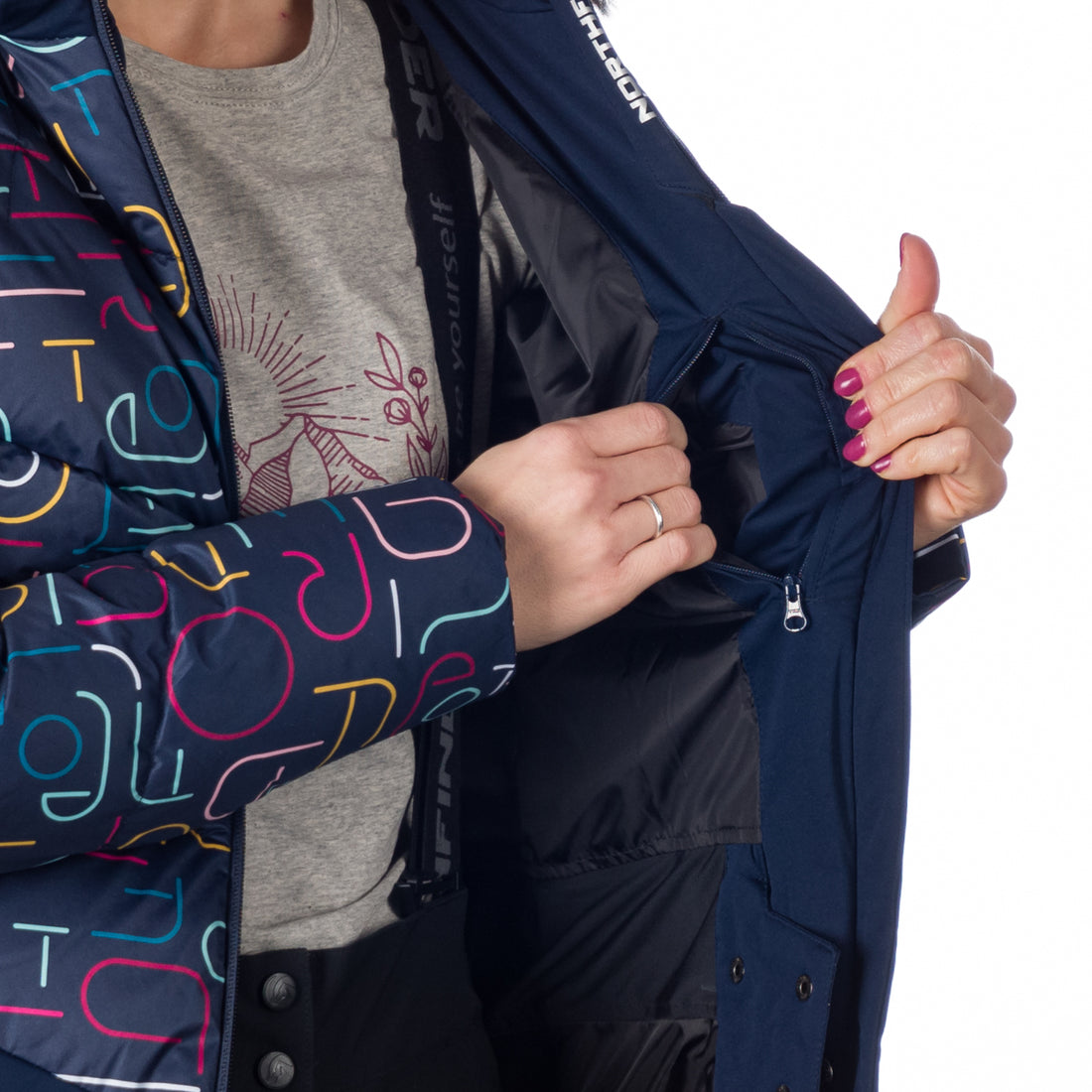 BU-6145SNW women's ski allover print insulated jacket VIVIAN