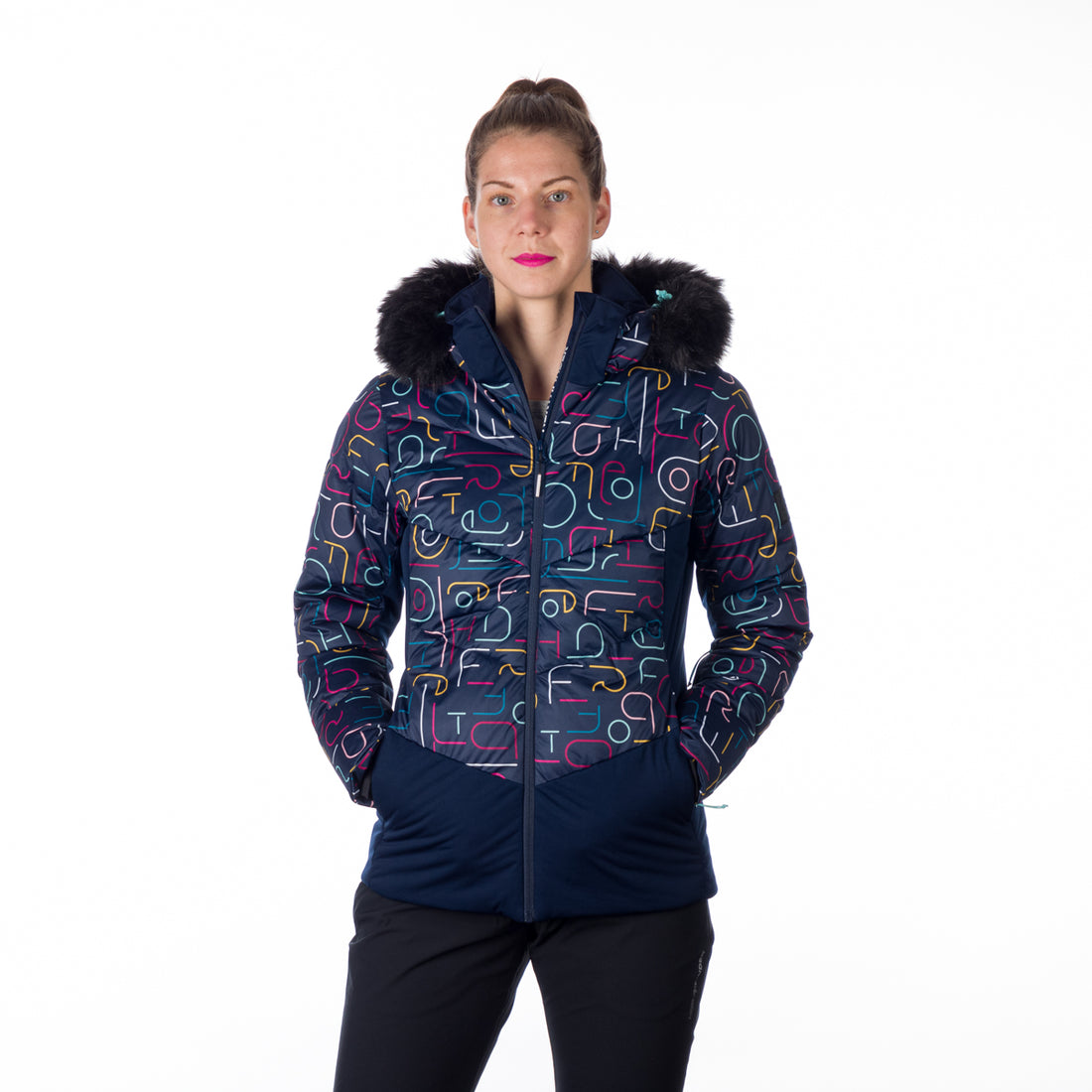 BU-6145SNW women's ski allover print insulated jacket VIVIAN