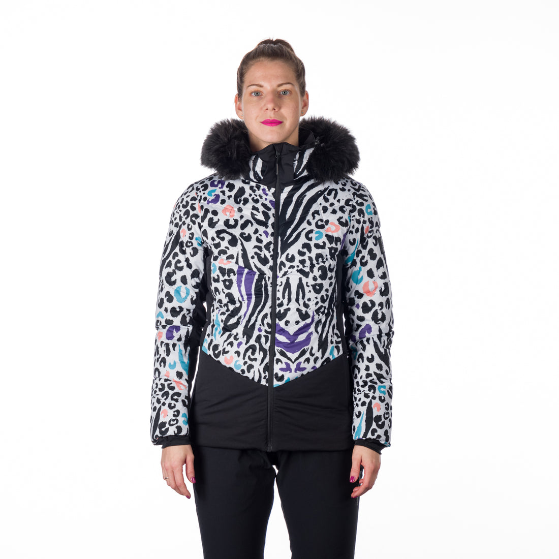 BU-6145SNW women's ski allover print insulated jacket VIVIAN