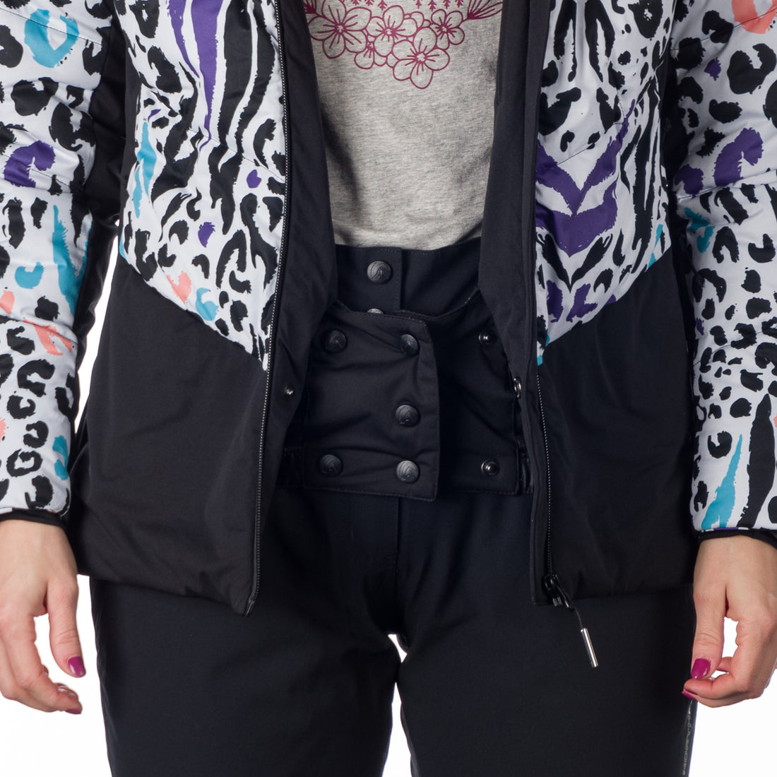 BU-6145SNW women's ski allover print insulated jacket VIVIAN