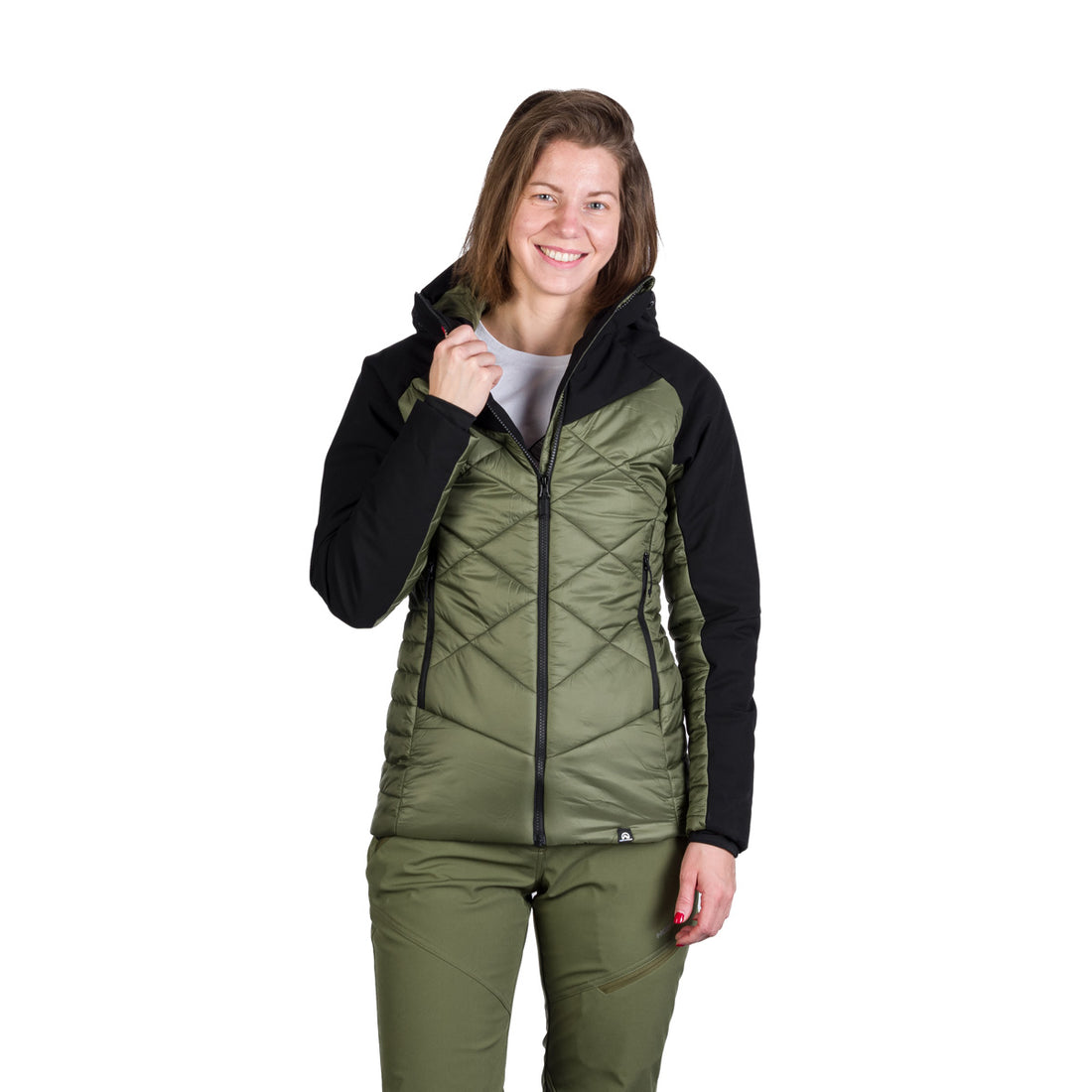 BU-6241OR women's outdoor hybrid like down jacket with softshell DEANNE