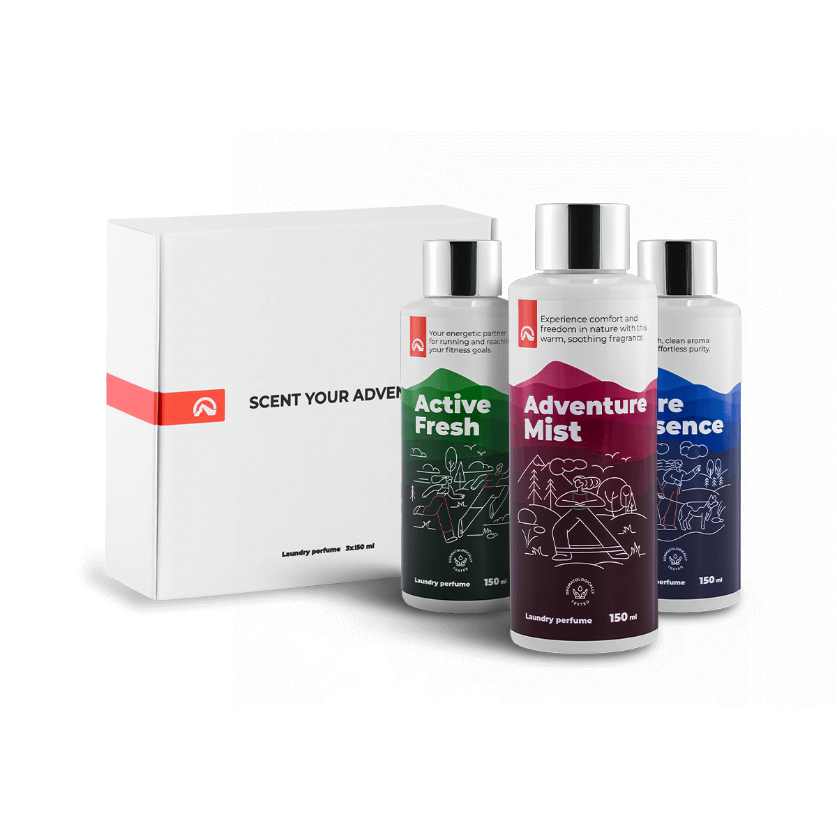 Gift set of 3 laundry perfumes 150 ml: ACTIVE FRESH + ADVENTURE MIST + PURE ESSENCE