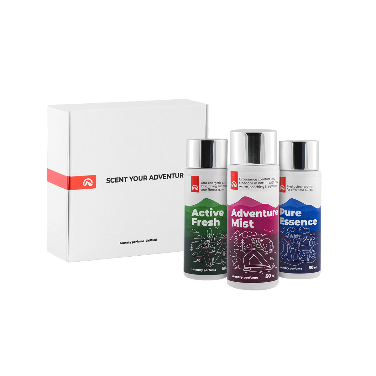 Gift set of 3 laundry perfumes 50 ml: ACTIVE FRESH + ADVENTURE MIST + PURE ESSENCE