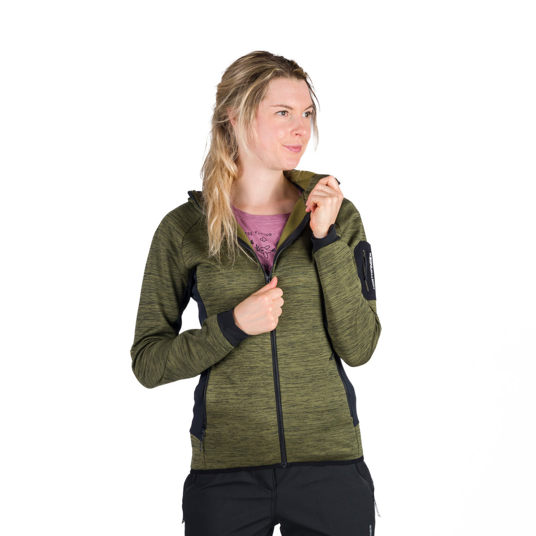 MI-4870OR women's mountain melange fleece hoody sweater COLEEN