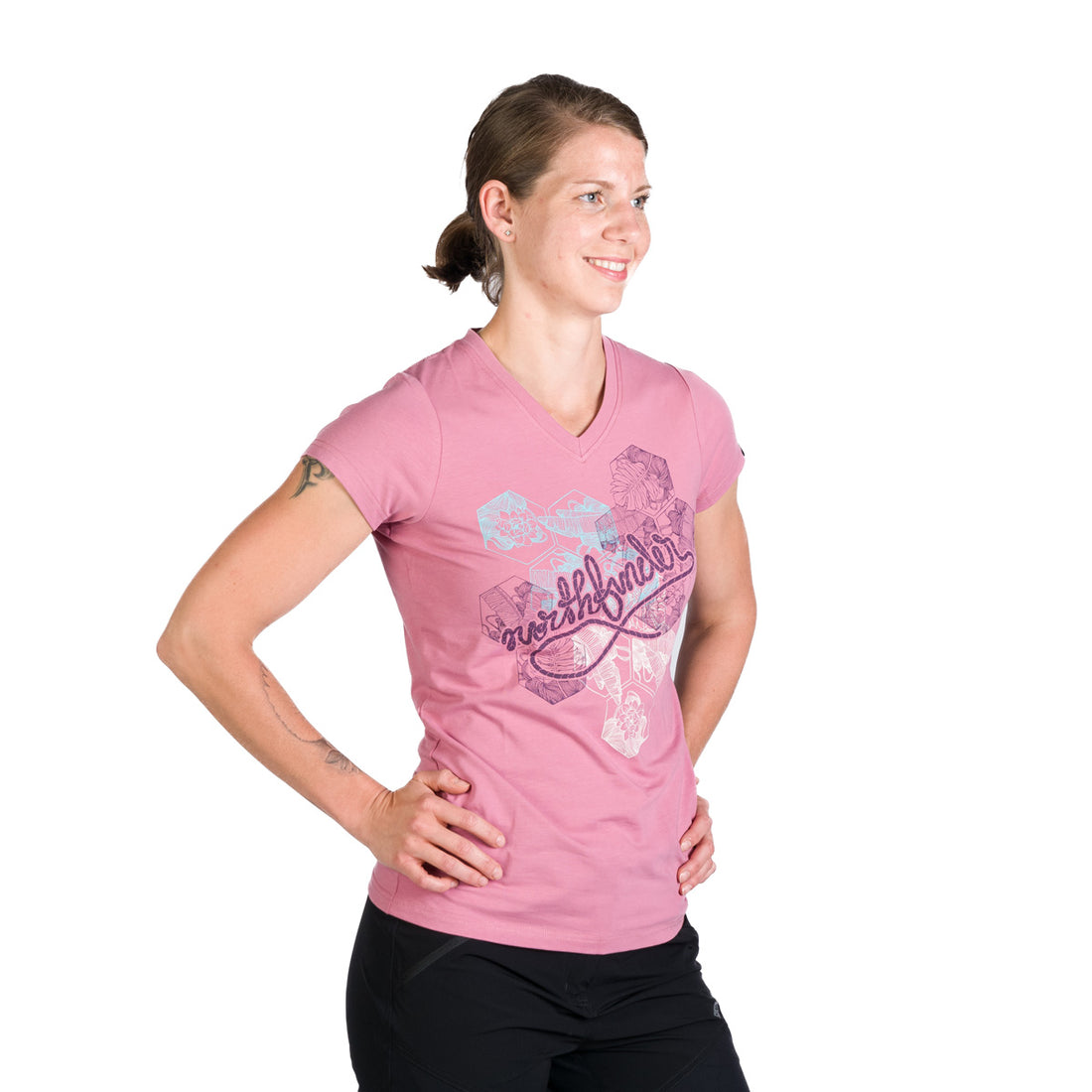 TR-4961OR women's V-neck t-shirt with print SHERRY