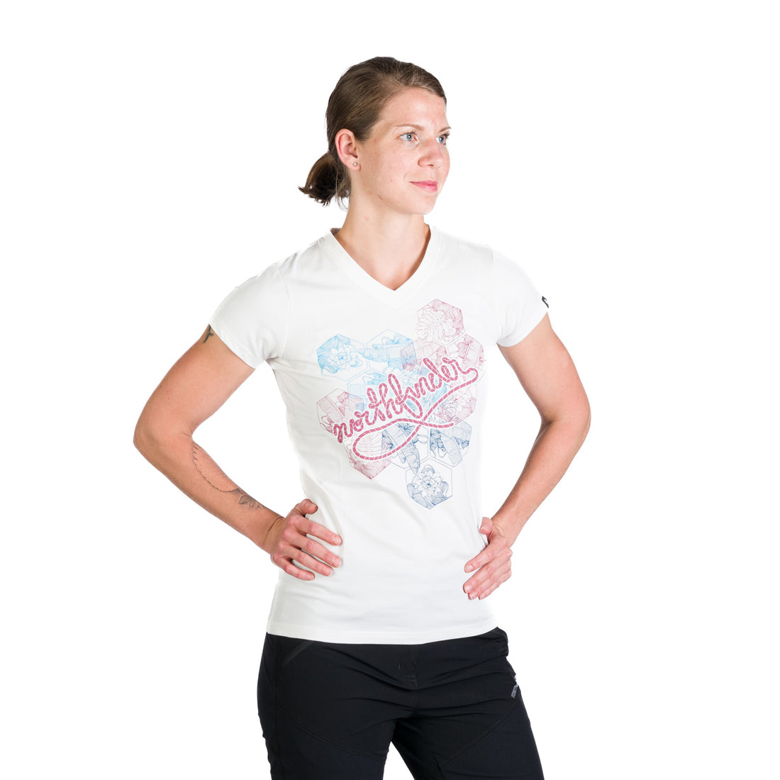 TR-4961OR women's V-neck t-shirt with print SHERRY